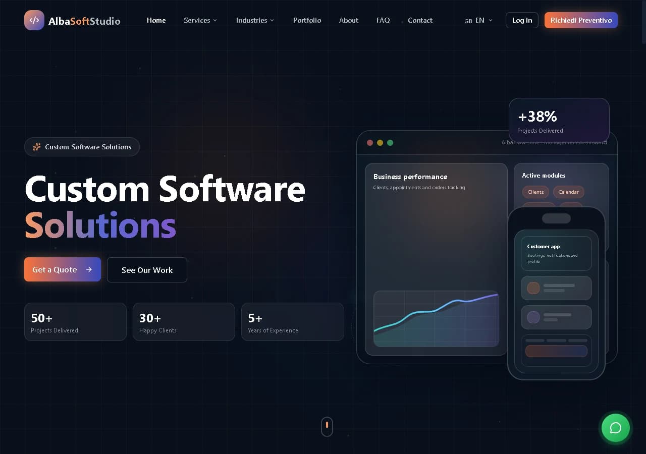 View of AlbaSoft Studio's public website.