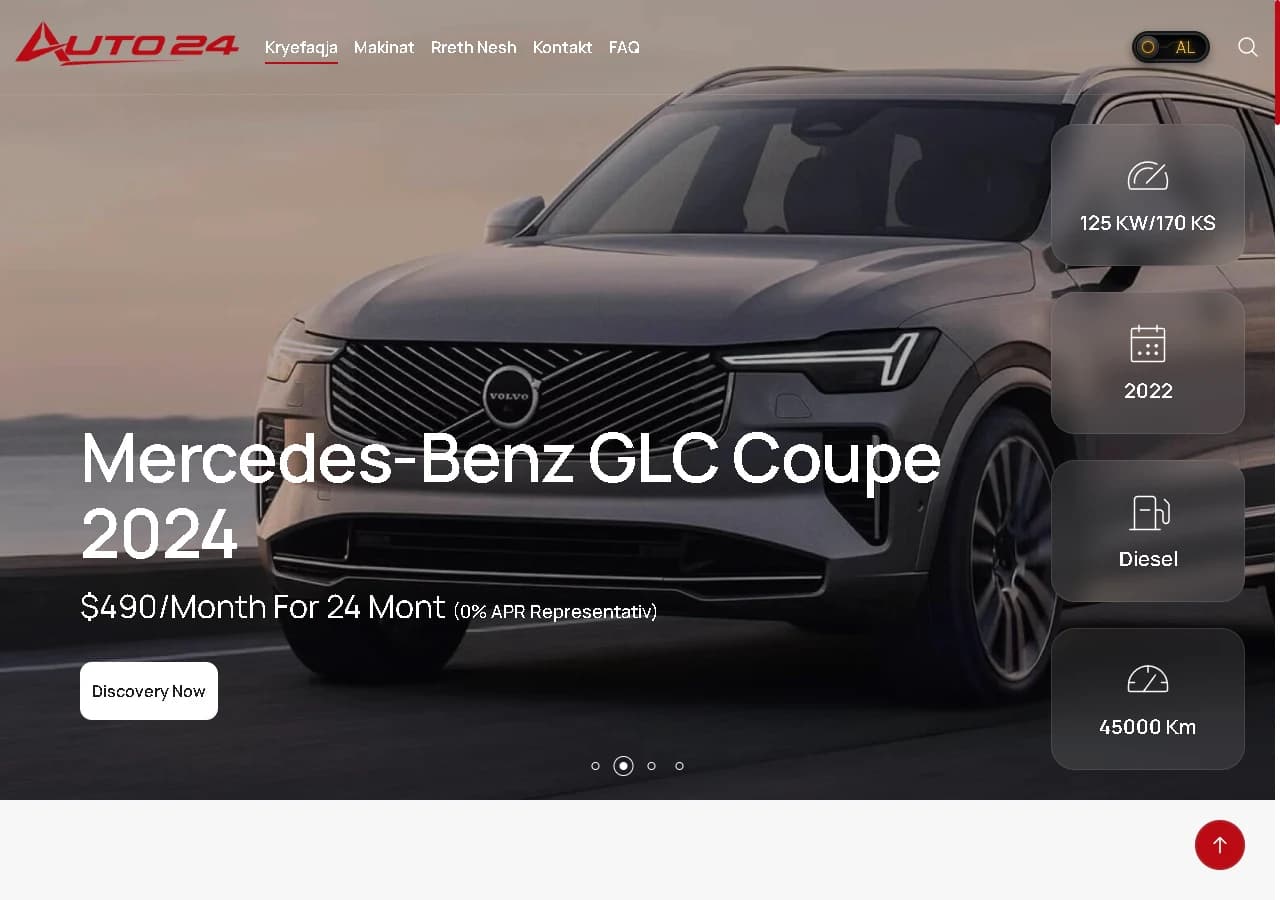Auto24's website presenting its vehicle catalogue and search by make.