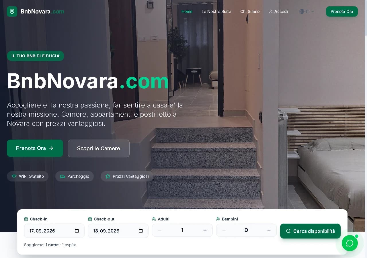 View of BnbNovara's public website.