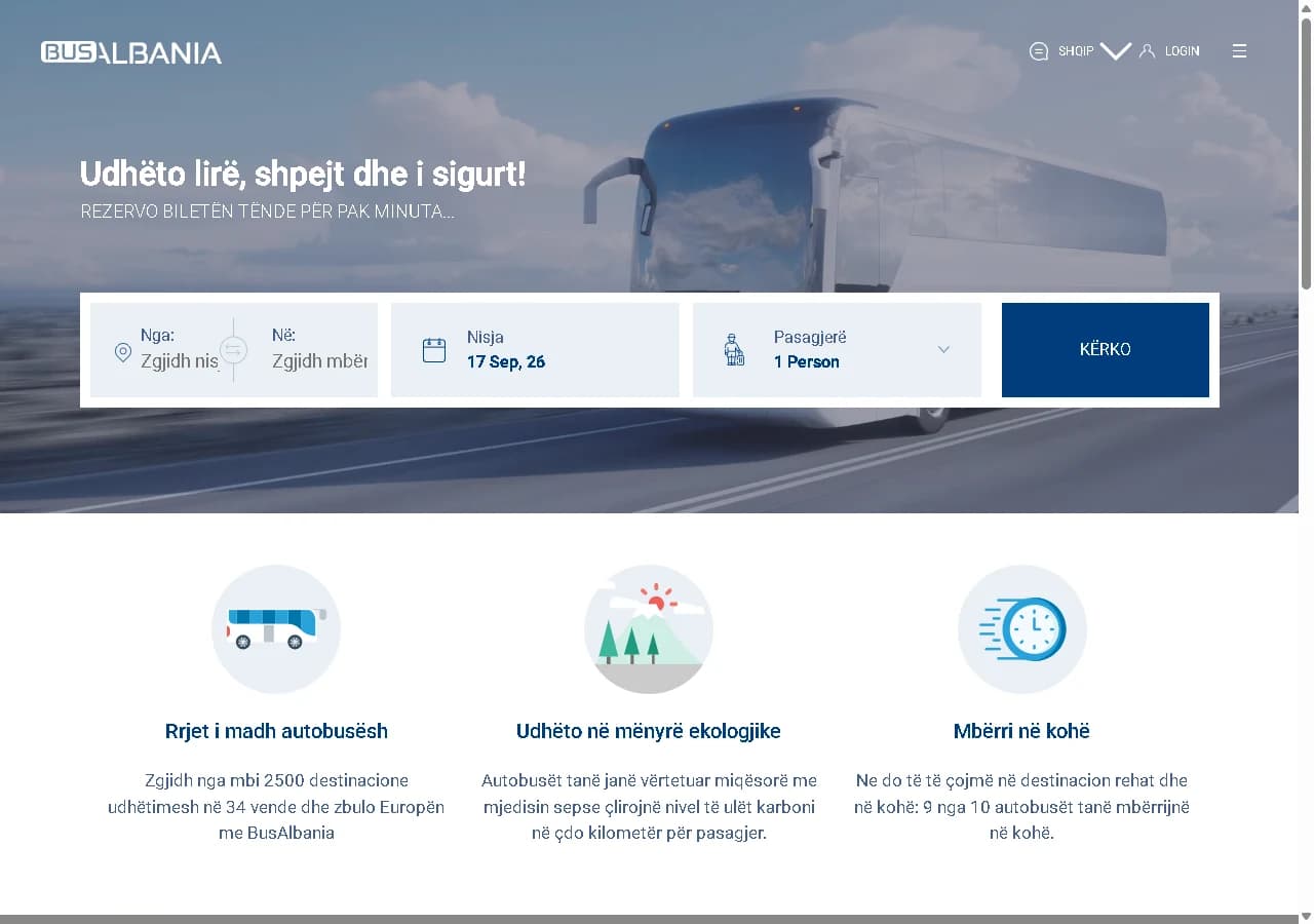 BusAlbania's website for finding routes and booking bus tickets.