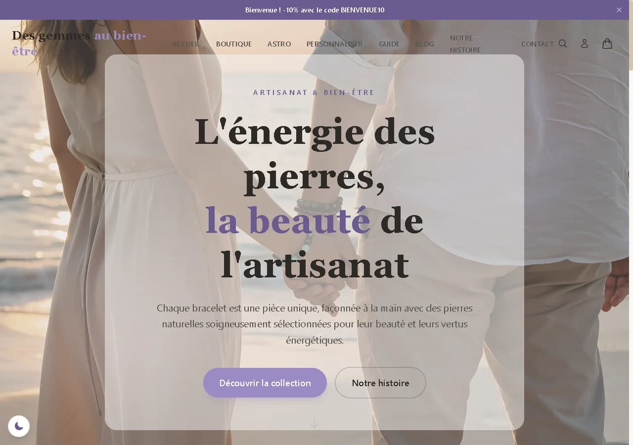 View of the public website for Des Gemmes au Bien-être.