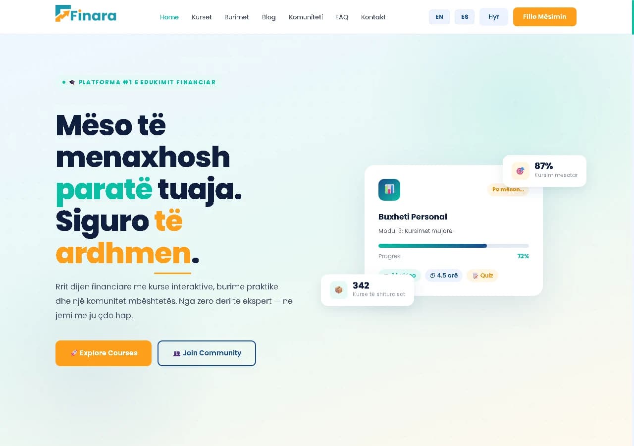Finara's website presenting financial education courses and resources.