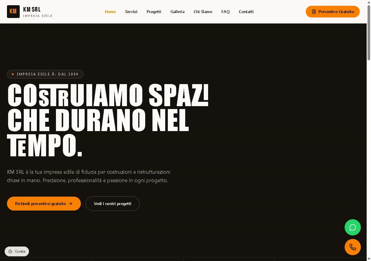 View of KM SRL's public website.